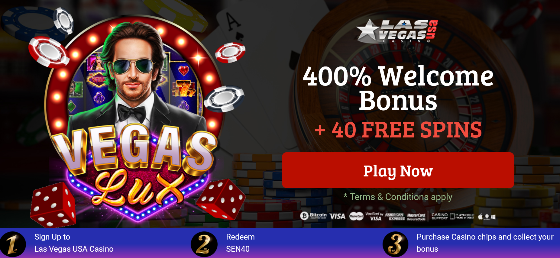 400% Welcome Bonus + 40
                                        FREE SPINS