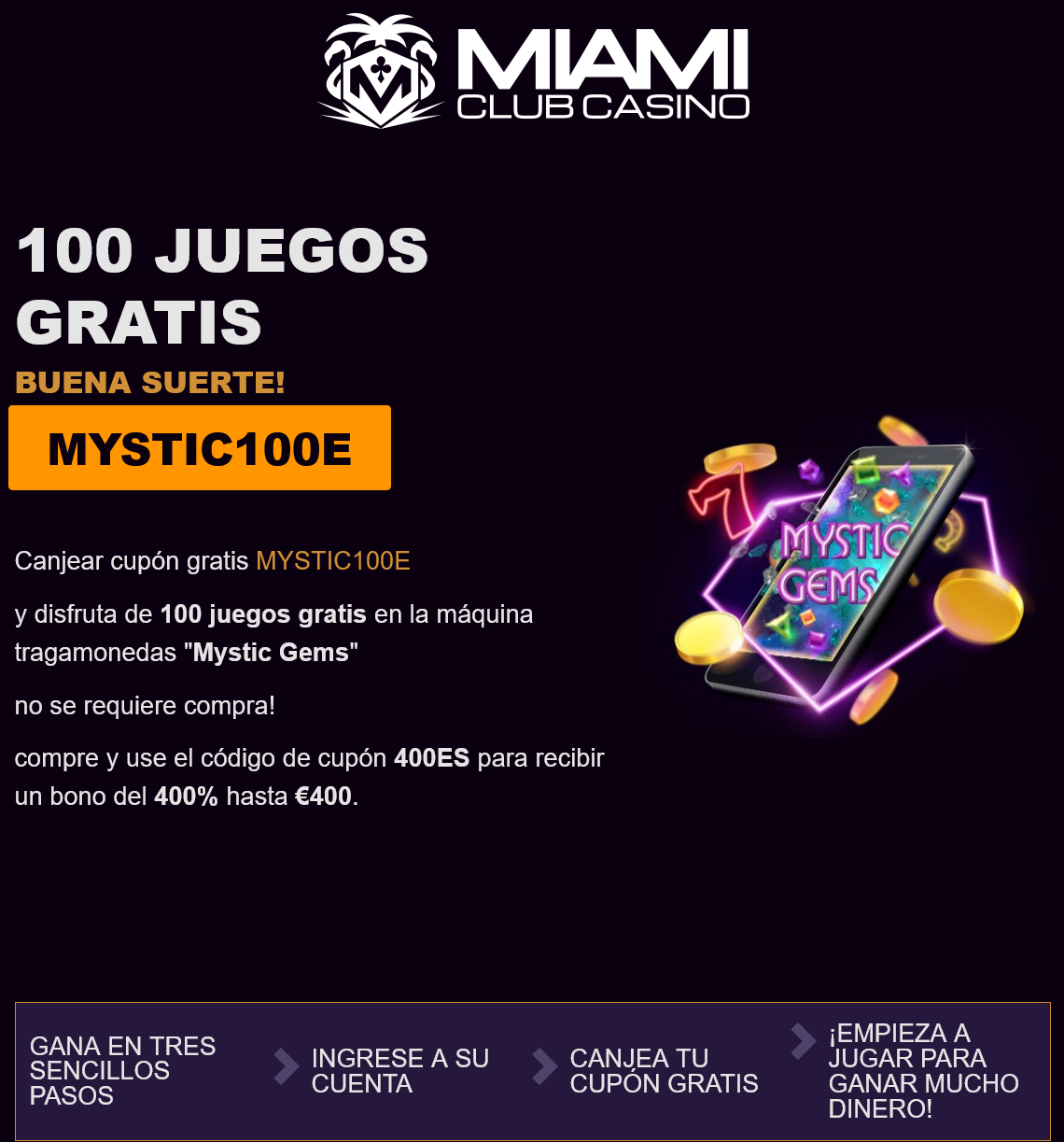 Miami Club ES 100
                                                Free Spins