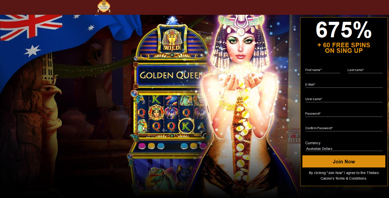 Thebes Casino - AU 675% + 60 free spins Queen Of Gold Thebes Casino - AU 675% + 60 free spins Queen Of Gold