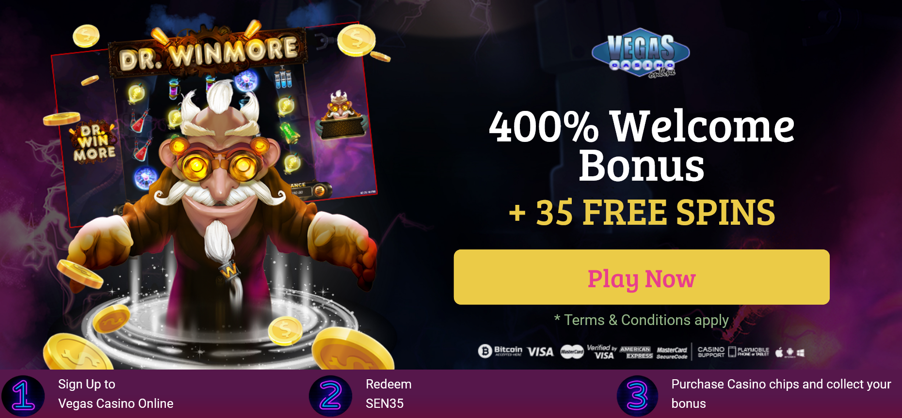 400% Welcome Bonus + 35 FREE SPINS