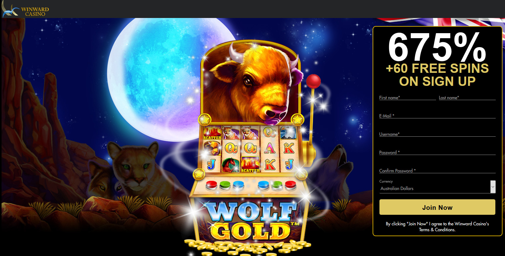 Winward Casino 675
                                                % + 60 Wolf Gold